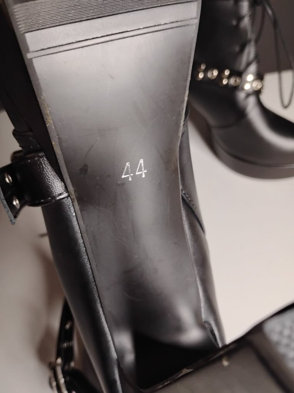 Women Studded Belt Buckle Chunky High Heel Ankle Combat Boots Faux Leather Sz44 - Picture 7 of 12